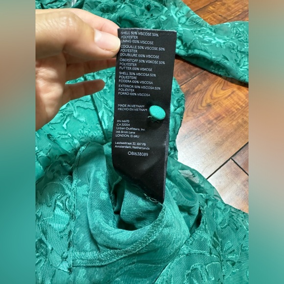 Anthropologie Marais Satin Maxi Dress Burnout Tiered Dark Green Size Small - Picture 9 of 9